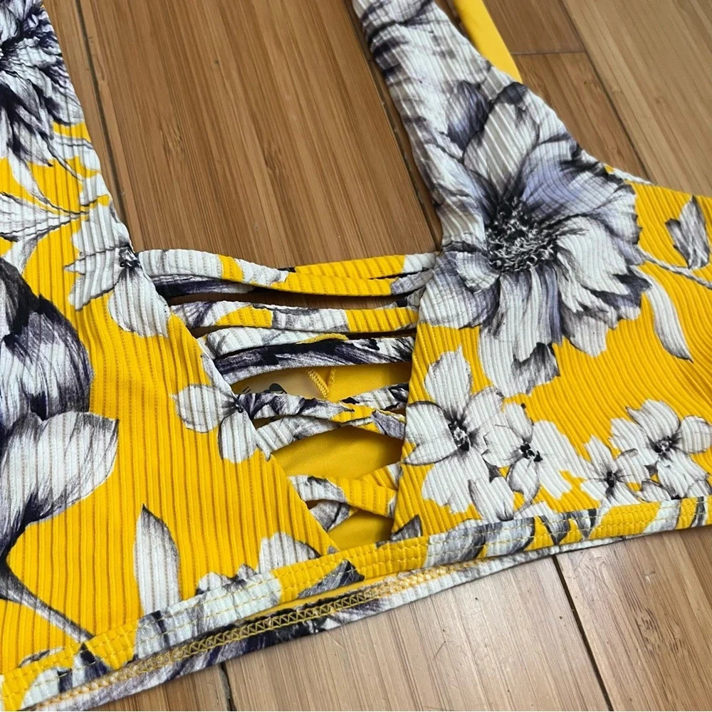 TINI BIKINI Floral Golden Yellow High Waisted Cheeky 2 Piece Bikini - Picture 5 of 12